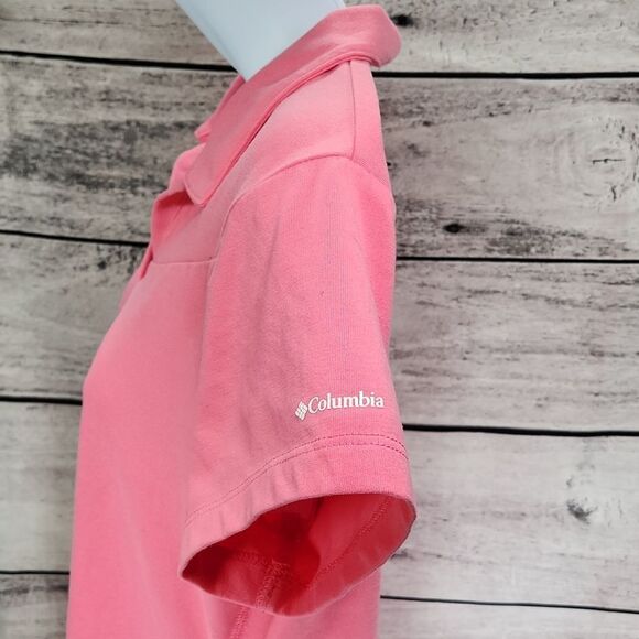 🐞Columbia Pink Omni-Freeze Collared Vneck Short Sleeve Top Medium - Picture 10 of 15